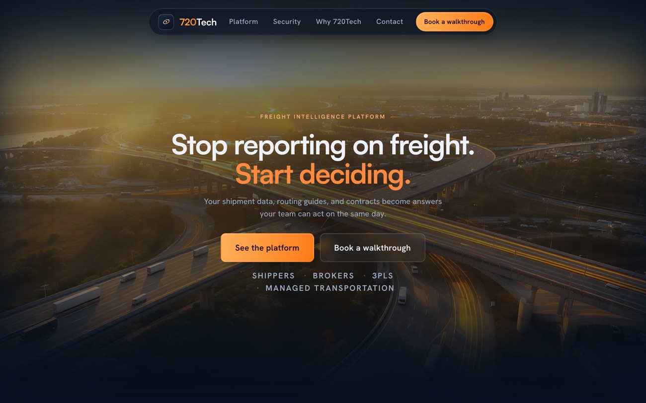 720Tech website hero: freight intelligence platform